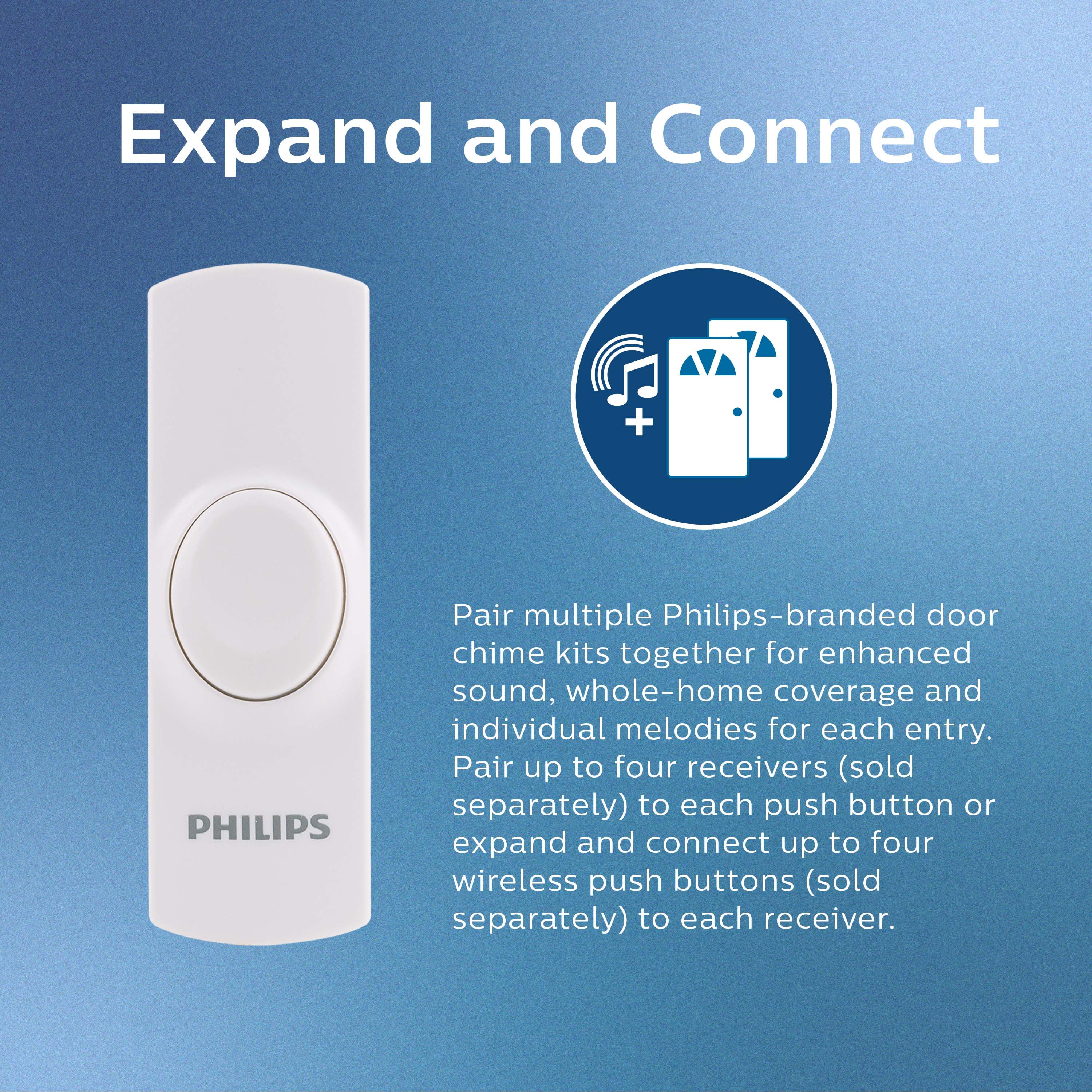 Philips Plug-in 8-Melody Doorbell Kit, 7.3in, White, 2-Push Buttons, DES2280W/27