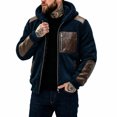 thumbnail image 5 of Men's Warm Winter Coats Thick Fleece Lined Hooded Jackets Faux Leather Spliced Zip up Bomber Coat Plus Size Casual Outerwear with Pockets, 5 of 8