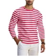 thumbnail image 1 of Chandail à Manches Longues pour Hommes, Col Rond à Imprimé Rayé, Haut Athlétique Décontracté, Vert Militaire L, 1 of 6
