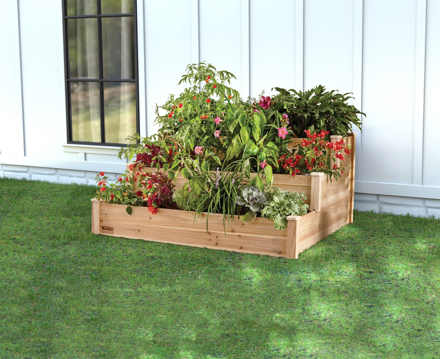 Panacea Three-Tiered Stair Step Raised Garden Bed Cedar 4'L x 4'W