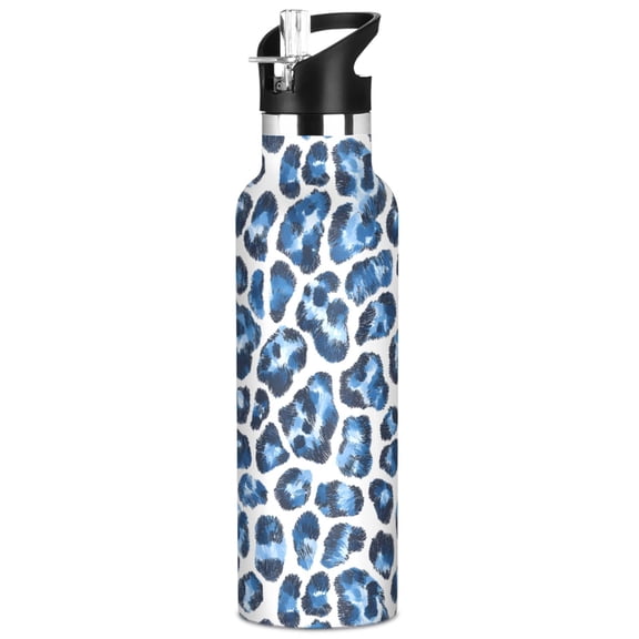 ALAZA Blue Leopard Pattern Stainless Steel Water Bottle Vacuum Insulated Leak-Proof Tumbler with Straw Handle 20oz