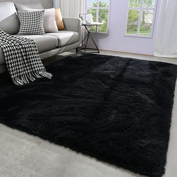 Super Soft Shaggy Rug Bedroom Carpets 6x9 Feet Black Modern Indoor