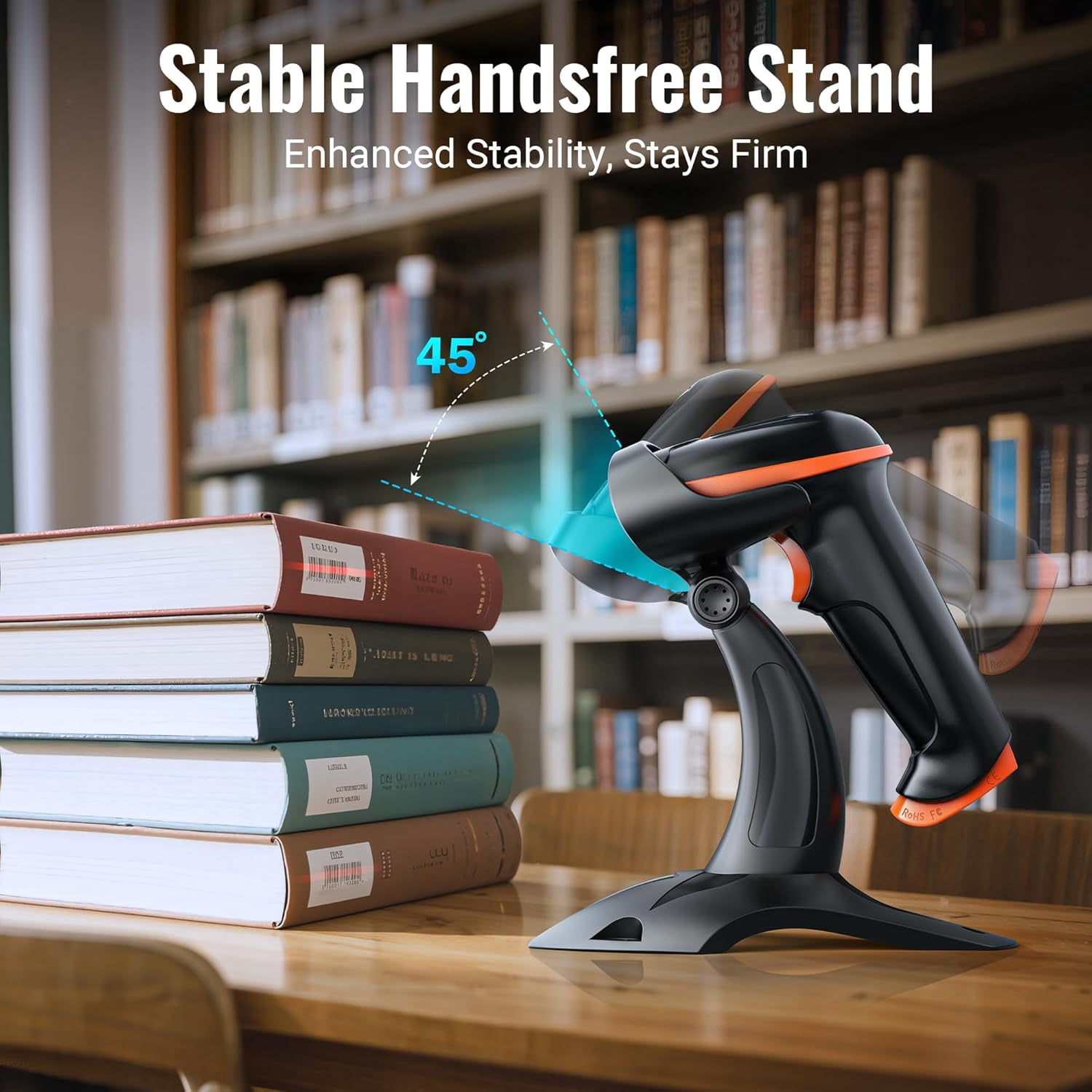 1D 2D QR Barcode Scanner Wireless and Wired with Battery Level Indicator Digital Printed Bar Codes Reader with Stand Portable Handheld Barcode Scanner Compact Plug and Play Model D5100-Z