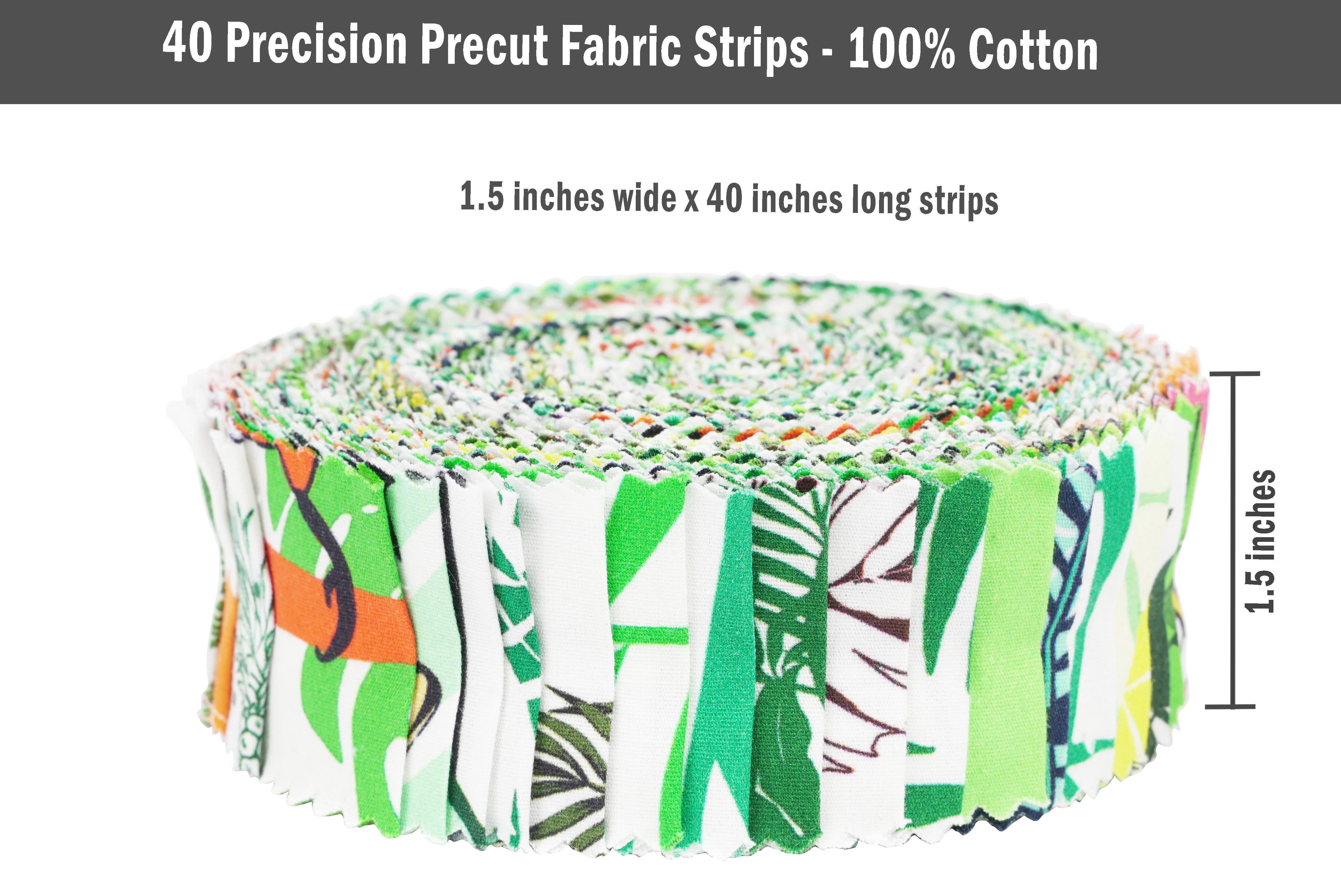 Soimoi 40Pcs Tropical Print Precut Fabrics Strips Roll Up 1.5x42inches Cotton Jelly Rolls For Quilting - Multicolor