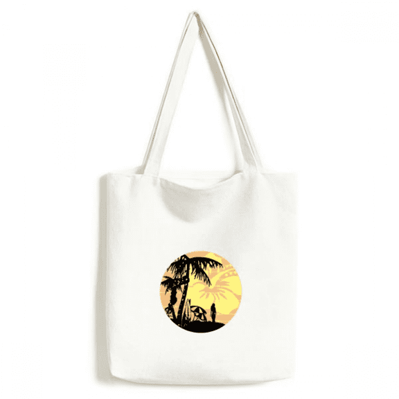 Coconut Tree Beach Flower Illustration Tote Canvas Bag Shopping Satchel Casual Handbag