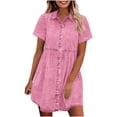 thumbnail image 3 of Horkkom Denim Dress for Women Button Down Short Sleeve Mini Shirt Dresses Summer Holiday Casual Sundresses S, 3 of 10