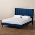 thumbnail image 3 of Baxton Studio Gothard Blue Velvet and Dark Brown Wood King Size Platform Bed, 3 of 9