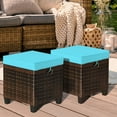 thumbnail image 5 of 2-Piece Patio Ottoman Set, Wicker Footstools, Rattan Ottoman with Dismantle Cushions, Square Footrest Seat, Outdoor Stools for Garden, Porch, Blue, 5 of 5