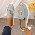 thumbnail image 2 of Women Shoes Womens Loafers Slip On Mules for Women Closed Toe Casual Flats Comfort Canvas Flat Shoes Tassel Decor Non Slip Wide Width Walking Slides Fashion House Shoes for Daily Dress Travel, 2 of 8