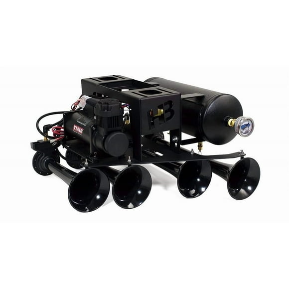 Horn Blasters Air Horn HK-S4-244K-STDK Conductor s Special; For Use With Horn Blasters Spare Tire Delete Kit; Single Tone; 4 Round Trumpet; Longest Trumpet 19.5 Inch Length; Black; Steel