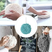 PloutoRich 2Pcs Chenille Hanging Hand Towels Ball, No Hair Removal Microfiber Absorbent Dish Cloth,Quick Dry Soft Absorbent Microfiber Hand Towels