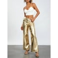 thumbnail image 3 of Biezeib Women's Metallic Jeans Loose Low Waist Button Straight Leg Long Length Gold Trousers Glitter Pants with Front Pockets, 3 of 6
