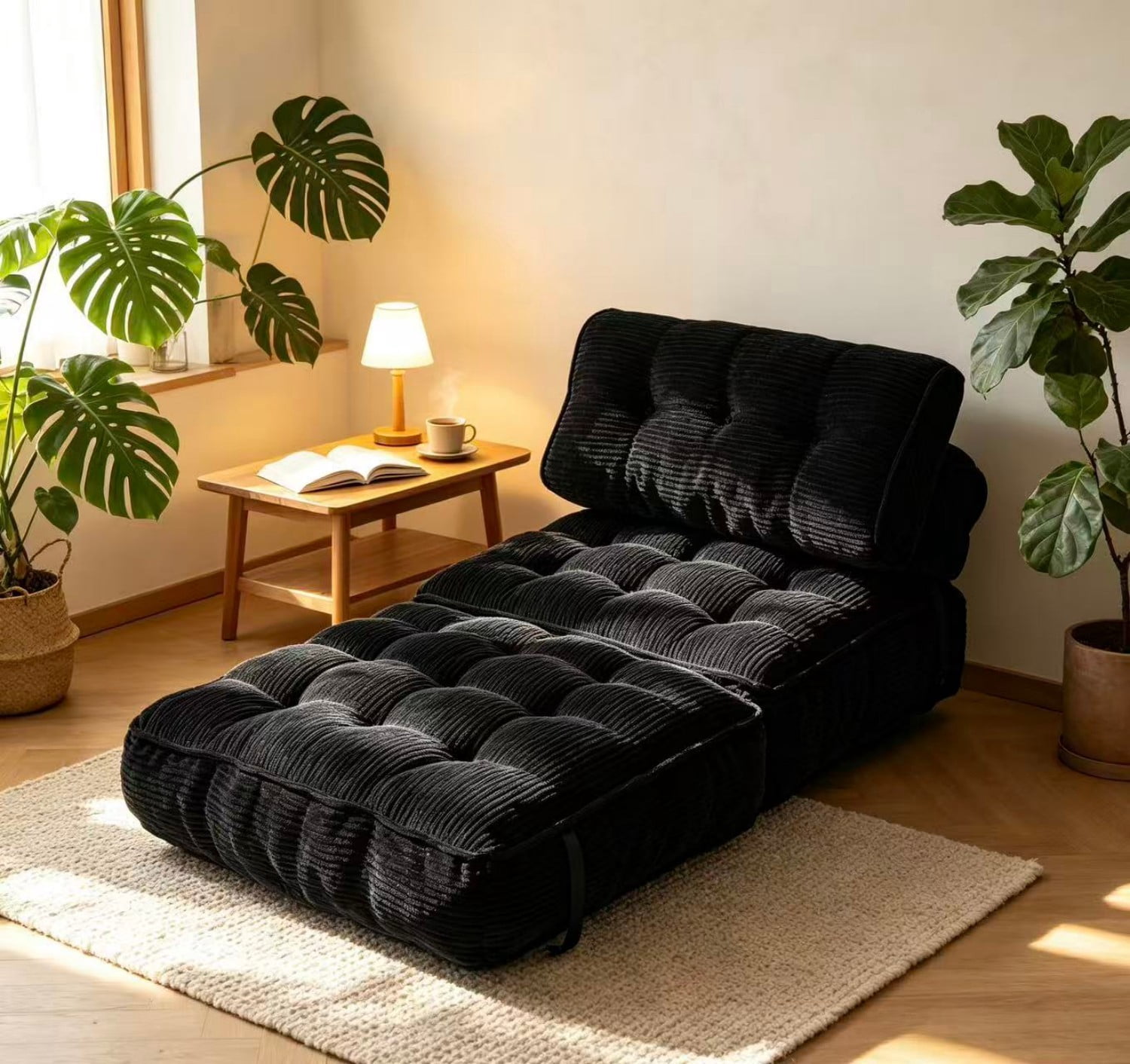 Folding Sofa Bed, Convertible Sleeper Chair Bed with Headrest & Lumbar Pillow, Foldable Floor Sofa Mattress for Living Room, Bedroom, Small Space, Black