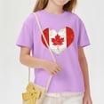 thumbnail image 6 of Girls Canadian Flag Heart T-Shirt Kids Canada Day Distressed Vintage Purple Cotton Short Sleeve Crew Neck,Size 9 T, 6 of 6