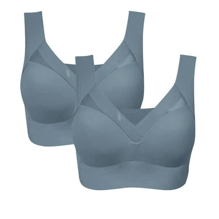 Clearance! SNOWSONG Bras for Women  2PCS Womens Seamless Ice Silk Bra Gathered Beautiful Back Bra Thin without Steel-ring Sport Underwear  Wireless Bra  Push up Bras 2pc Blue1 3XL