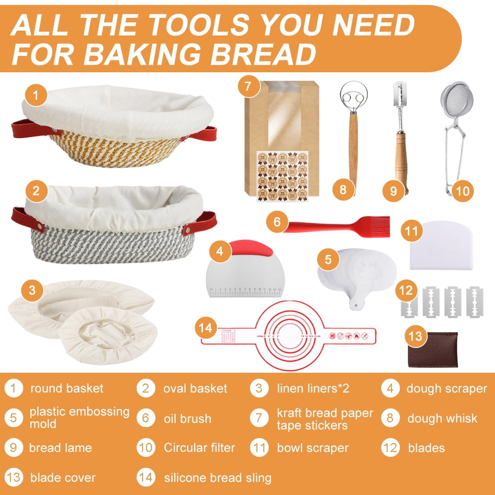 Cotton Rope Bread Proofing Baskets with Liners & Covers