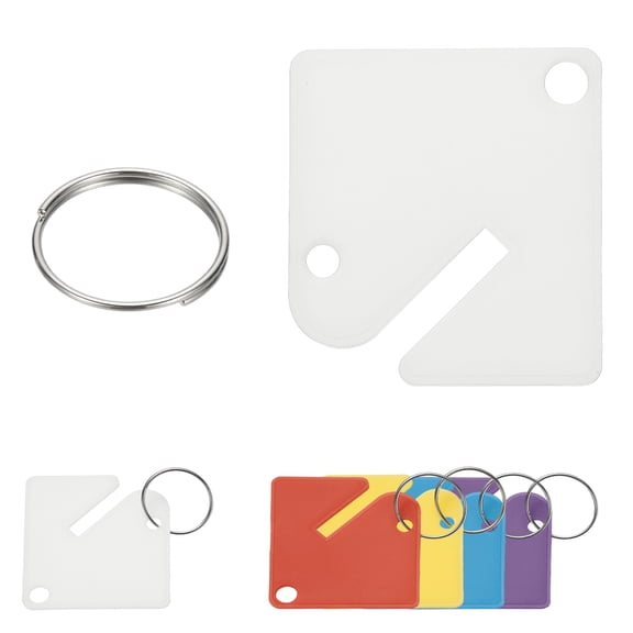 Uxcell 50 Pcs Key Tags, 1.5" Plastic Hanging Tag Slotted Key Tags Square Blank Writeable Durable with Metal Ring for Cabinet Boxes Lockers Identifiers Home Garage, Multicolor