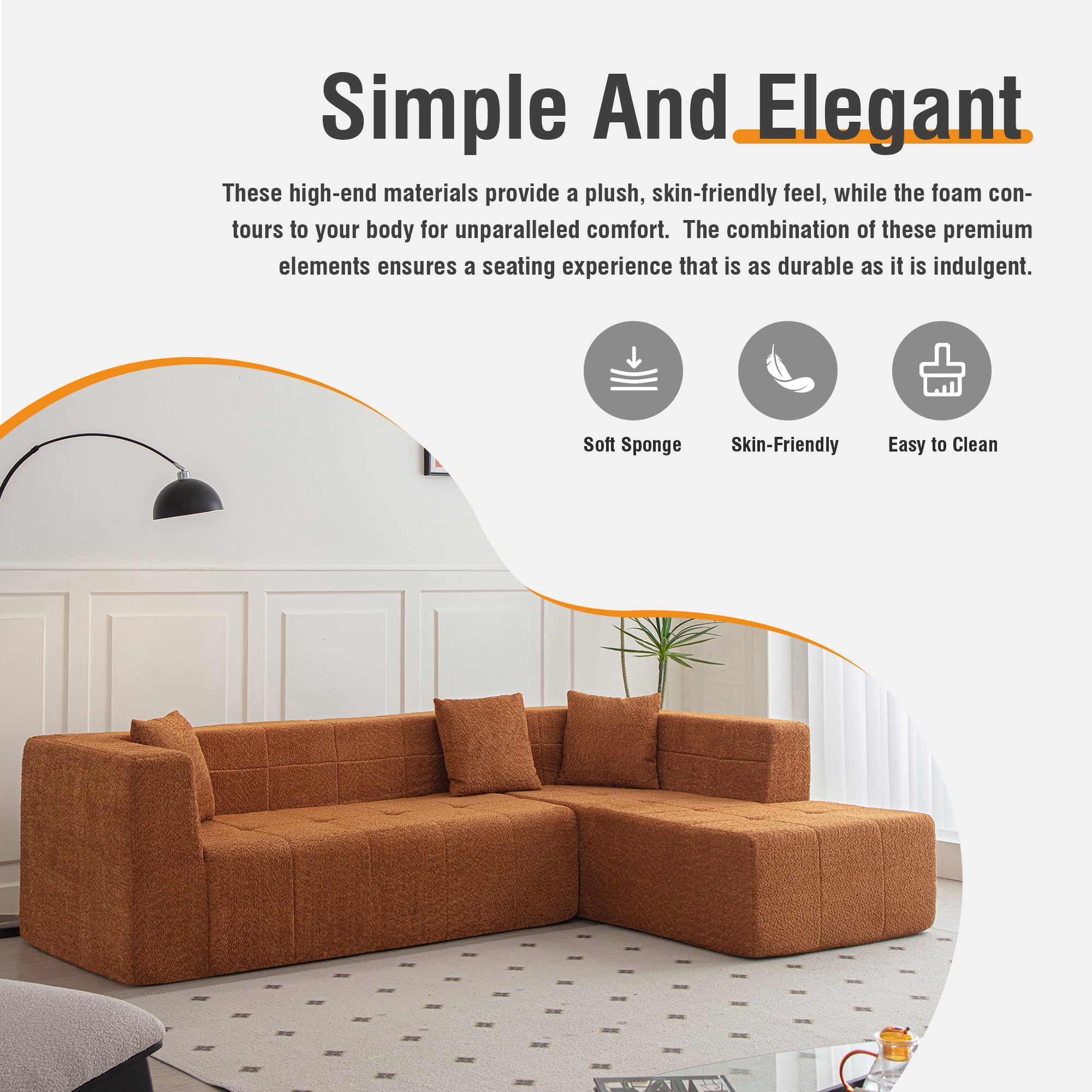 MOONMISS 105.5" Polyester Upholstered Modular Oversized L-Shaped Comfy Sectional Compressed Sofa-Brown