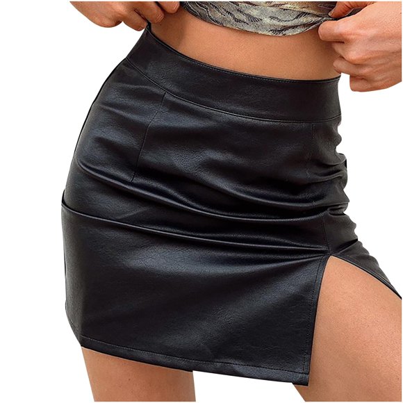 Silk Mini Skirt Skirt Leggings for Women Women Skirts for Trailer Skirting Women's Plus Size Skinny PU Leather V Waist Mini Pencil Skirts With Split Black M