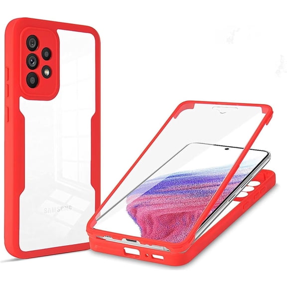 Case for Galaxy A51 4G,Slim Full-Body Rugged Protective Clear Colorful Back Hybrid 3-in-1 Case with Built-in Screen Protector Phone Case for Samsung Galaxy A51 4G (Red)