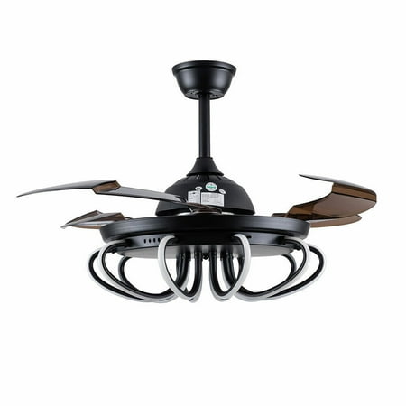 

42 Ceiling Fan Light Retractable Blades Chandelier 3-Color &Remote Black