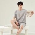 thumbnail image 1 of Pijama de algodón de verano para hombre, pantalones cortos de manga corta, ropa de abrigo informal de dos piezas, traje de estar por casa para hombre, 1 of 6