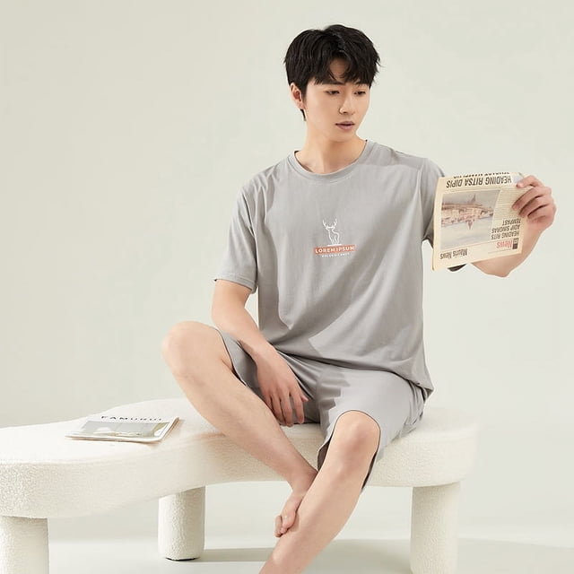 Pijama de algodón de verano para hombre, pantalones cortos de manga corta, ropa de abrigo informal de dos piezas, traje de estar por casa para hombre