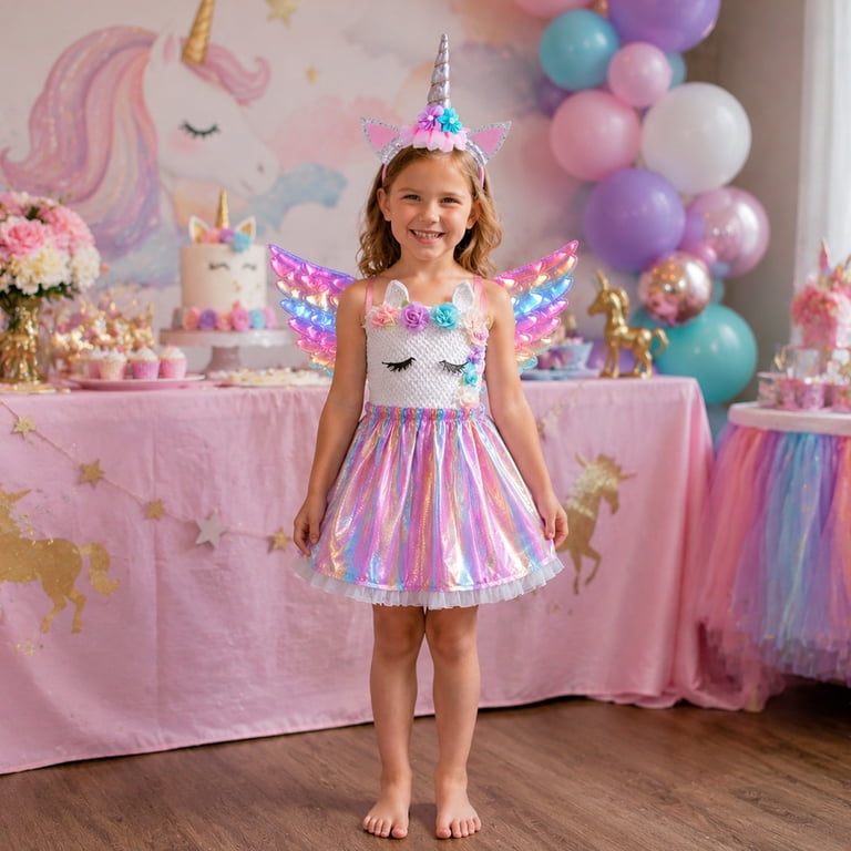 Unicorn Costume Kids Tutu Skirt for Girls with Unicorn Wings Headband Unicorn Dress for Birthday Outfit Christmas New Year Cosplay