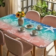 thumbnail image 3 of Blue Teal Pink Ombre Coastal Table Cloths for 6 Foot Rectangle Tables, Nautical Beach Starfish Coral Summer Patio Waterproof Elastic Fitted Tablecloths, Washable Rectangular Table Cover for Camping, 3 of 8