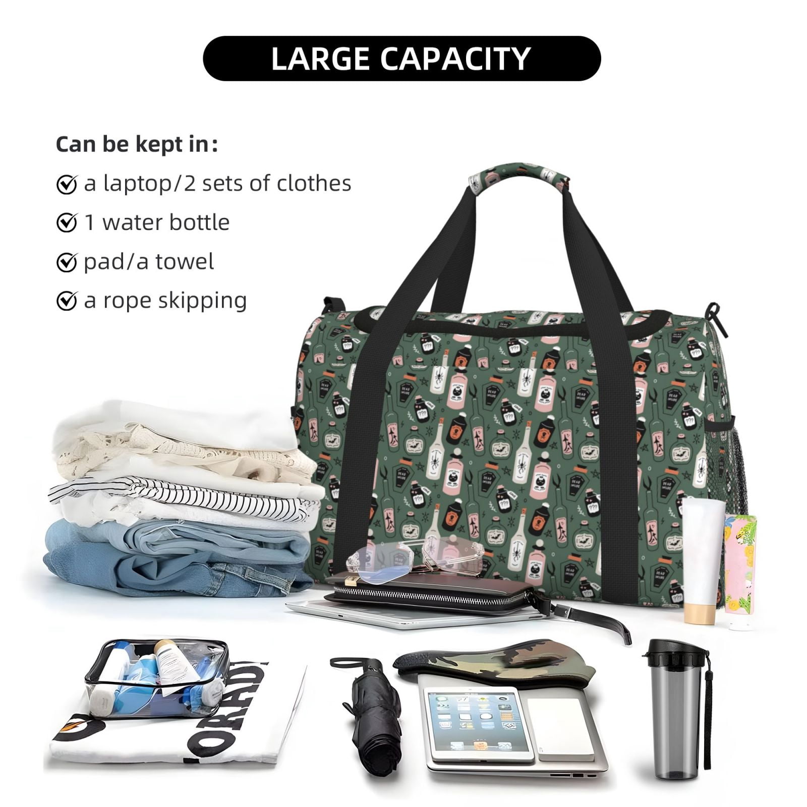 Fuzoiu Halloween Potions Print Travel Duffle Bag,Carry On Tote Bags,Duffel Bag,Sport Gym Bag, Hospital Bag for Labor and Delivery, Overnight Bag,Luggage Bag