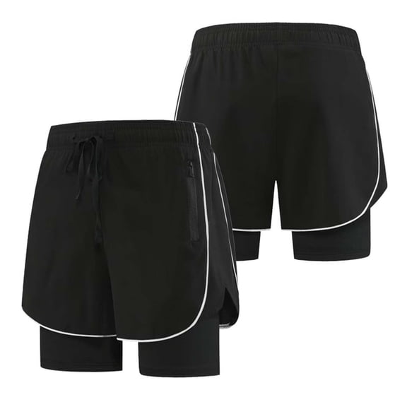 RYRJJ Womens 2 in 1 Running Shorts High Waisted Athletic Shorts Quick Dry Gym Workout Shorts with Liner Zipper Pockets(Black,M)