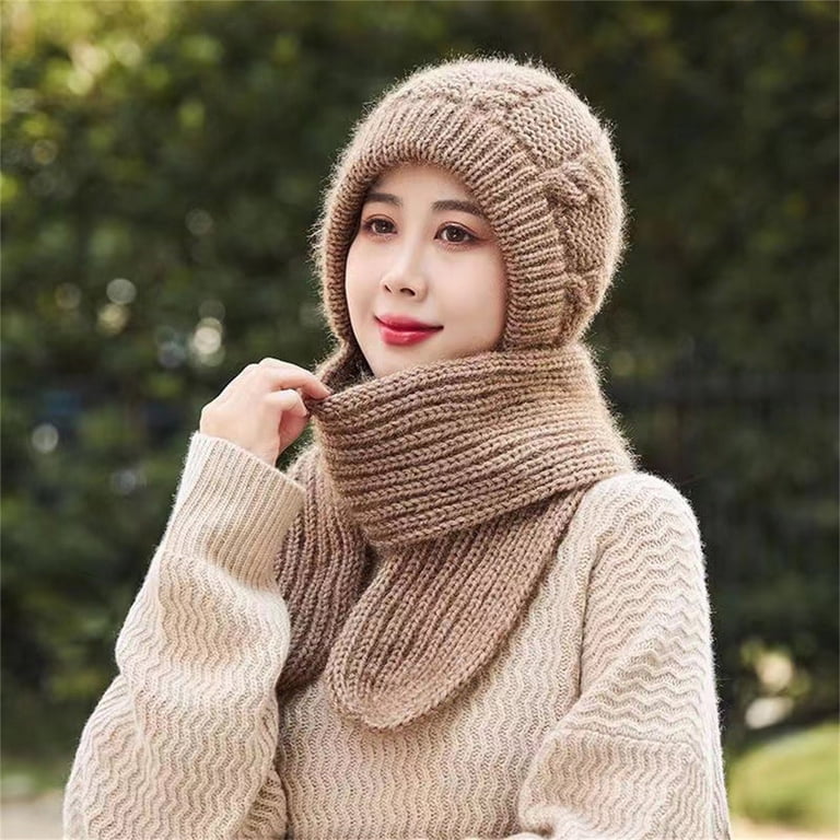 2 in 1 Hooded Scarf Knitted Balaclava Hat Winter Neck Warmer Hooded Scarf For Women 2-in-1 Balaclava – Knit Beanie With  main image 3