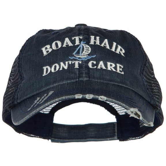Boat Hair Don't Care Embroidered Cotton Mesh Cap - Navy OSFM