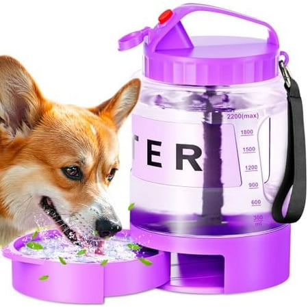 77oz Large Dog Water Bottle Portable - Dog Travel Water Dispenser with Large Bowl Ideal for Hiking Camping Travelling Outdoor Portable Pet Bottle Purple