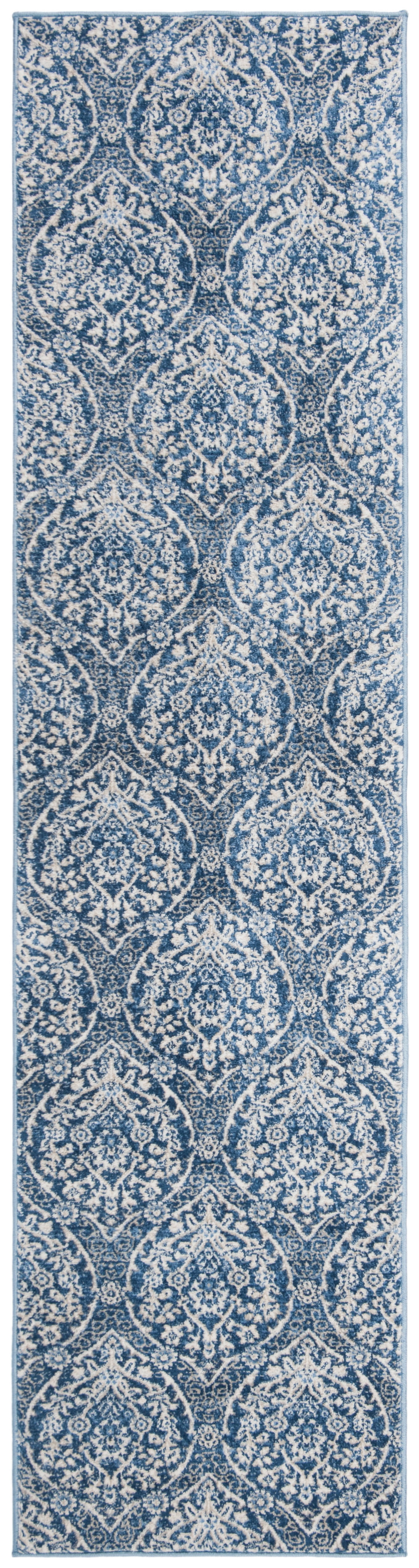 SAFAVIEH Brentwood Braelyn Damask Runner Rug, Navy/Light Gray, 2' x 6'