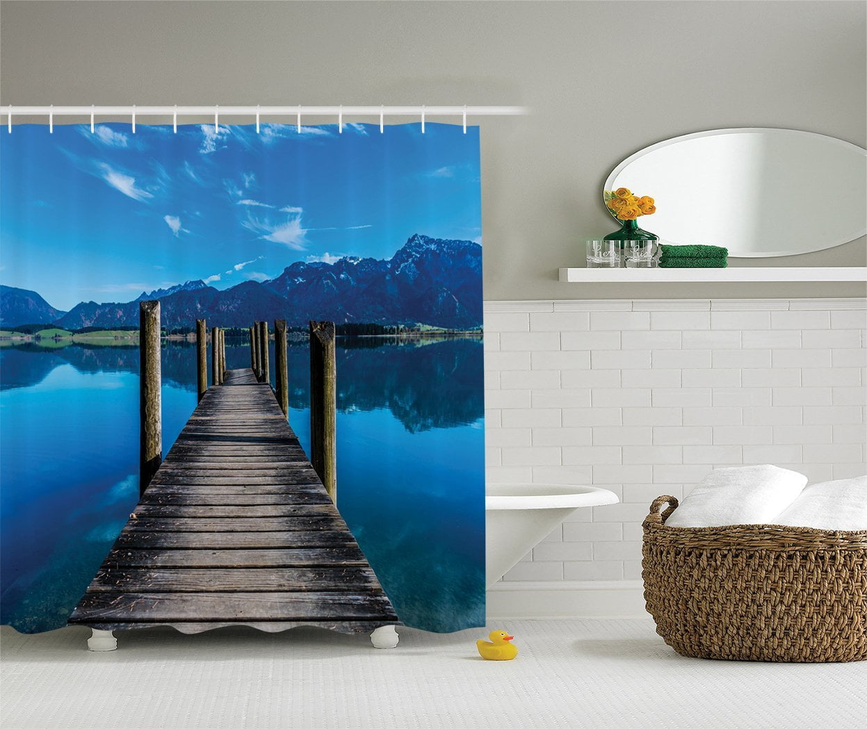 Summer Holiday and Beach Vintage Style Picture Print Ambesonne Palm Trees Sunset Decor Collection Polyester Fabric Bathroom Shower Curtain Set with Hooks Green Blue Ecru Cream 69 W By 70 L