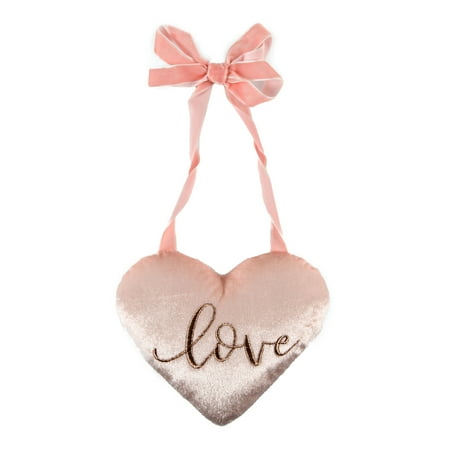 Way To Celebrate Valentine's Day Hanging Decor, Pink Velvet Heart