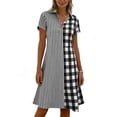 thumbnail image 5 of Horkkom Midi Dresses for Women V Neck Short Sleeve Shirt Dresses Summer Plaid Print Casual Dresses M, 5 of 7