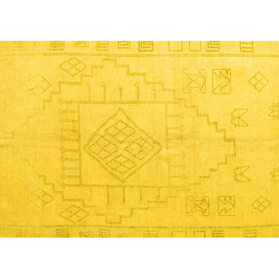 Ahgly Company Machine Washable Indoor Rectangle Oriental Yellow Modern Area Rugs, 5' x 8'