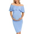 thumbnail image 1 of Ruffle Off Shoulder Fitted Maternity Dress, Ruched Side Bodycon Formal Pregnancy Dress for Baby Shower/Photography, 1 of 5