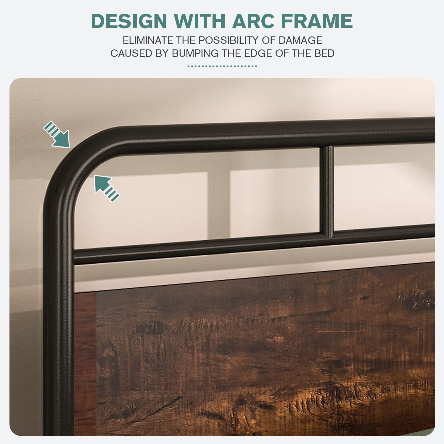 Allewie Queen Metal Platform Bed Frame with Wooden Headboard and Slats, Sanders