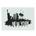 thumbnail image 1 of NYC Scene Cutting Board, Cool New York Calligraphy with the City Skyline on the Background, Decorative Tempered Glass Cutting and Serving Board, in 3 Sizes, by Ambesonne, 1 of 2