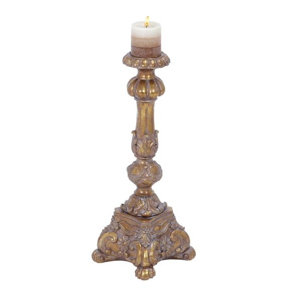 DecMode Gold Polystone Tall Standing Candle Holder