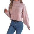 thumbnail image 3 of Women'S Sweater Round Neck Texture Button Lantern Sleeve Tops Pullover Knit Pink L, 3 of 9