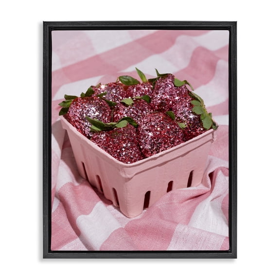 Stupell Industries Contemporary Glam Glimmer Strawberries Black Floating Frame Canvas Art, 17 x 21, by LISH Creative