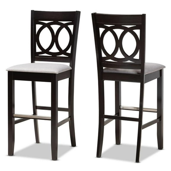 Bowery Hill Gray Upholstered Espresso Wood 2-Piece Bar Stool Set