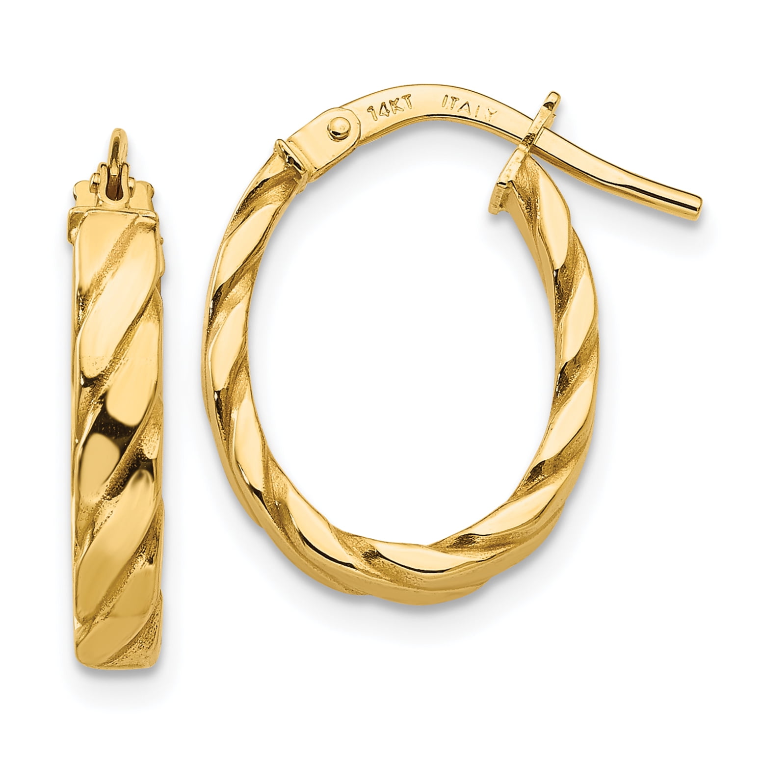 Italian Earrings 14K 3mm Patterned Oval Hoop Earrings TF868 Walmart