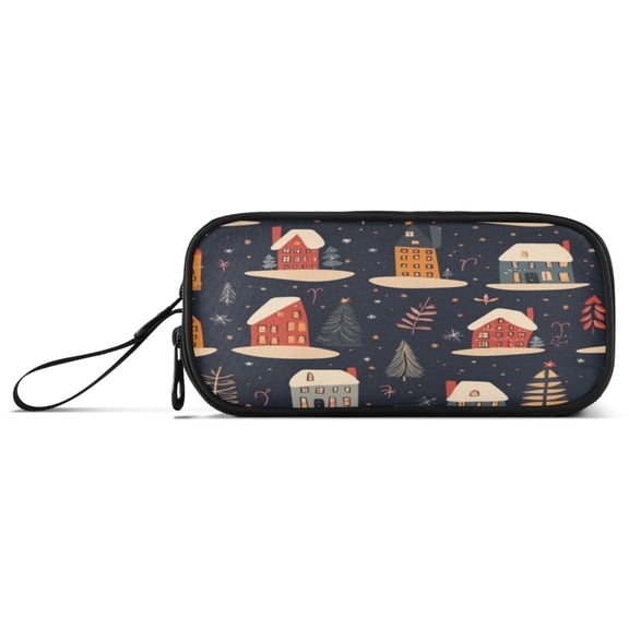 Pencil Bag 8.86*3.54*4.33 Inches Pencil Bag pencil Cases Pencil Bags are Suitable For Study, Work, Outings, Travel and Going Out Colorful Christmas Trees and Houses