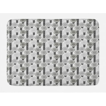 Floral Bath Mat, Abstract Creative Doodle Style Blossoms and Striped Leaf Figures, Non-Slip Plush Mat Bathroom Kitchen Laundry Room Decor, 29.5 X 17.5 Inches, Pale Grey Black and White, Ambesonne