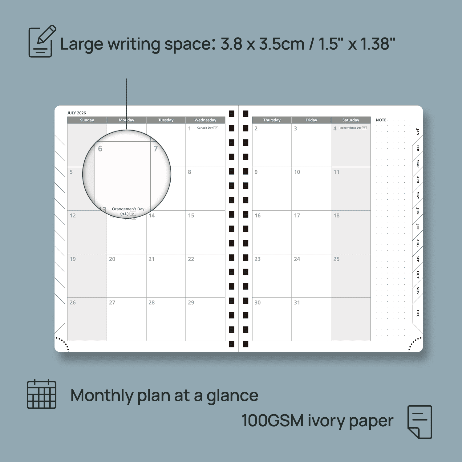 POPRUN 2026 Planner Weekly Notebook Calendar, Large Size 6.5" x 8.5", Agenda 2026 Appointment Book with Monthly Tabs, Spiral Soft Cover, Inner Pocket, 100 GSM - Petrol